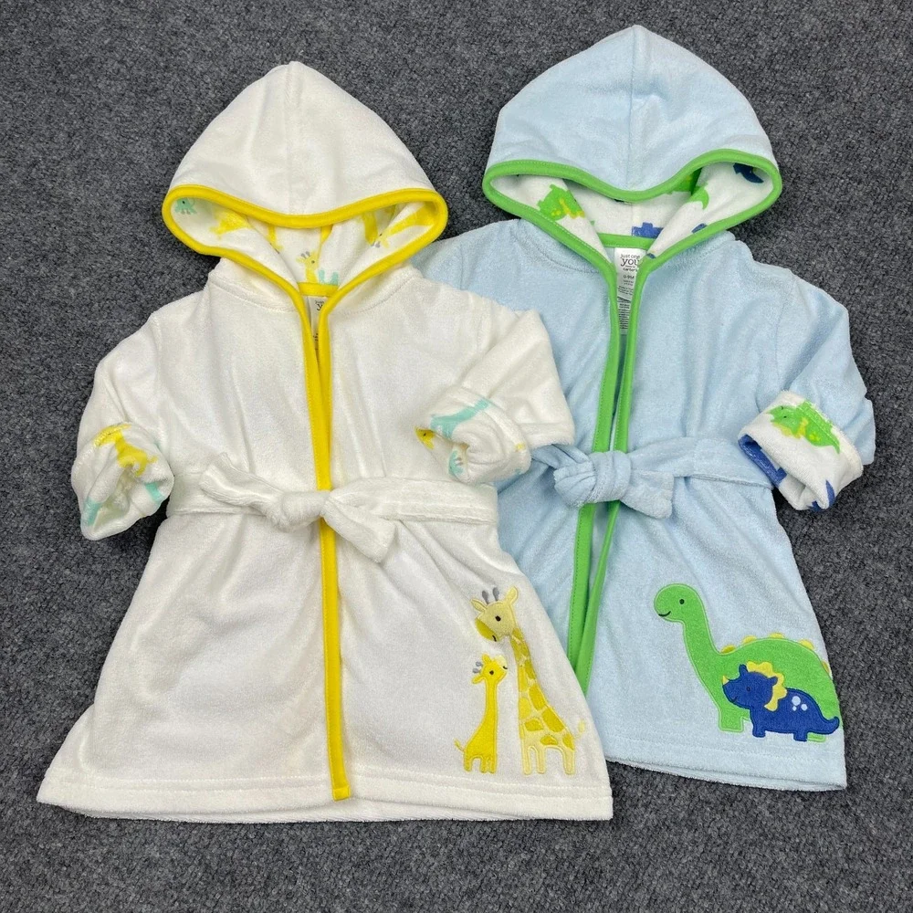 Lot of 2 Carter's Just One You Baby Hooded Bathrobes 0-9M Dinosaur Giraffe